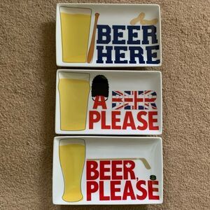 3 Crate & Barrel Ceramic Beer Barware Serving Dishes Man Cave